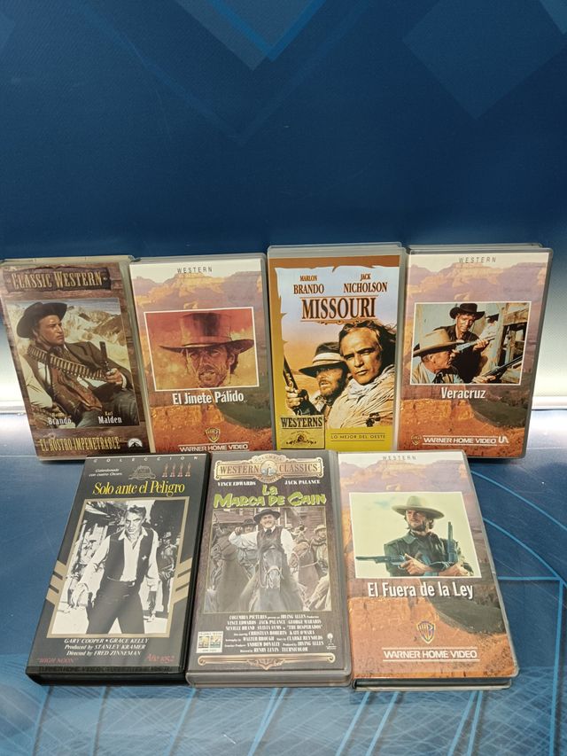 7 cintas VHS , Western, El jinete pálido, Solo ante el peligro, El fuera de la ley, Veracruz y mas
