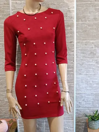 Vestido Terciopelo Burdeos con Perlas