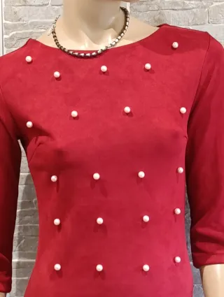 Vestido Terciopelo Burdeos con Perlas