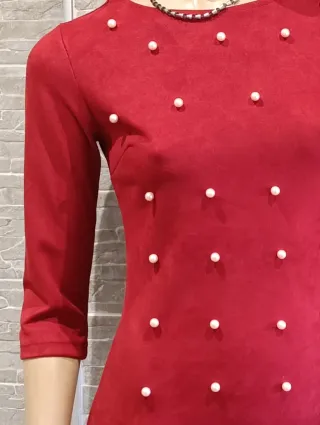 Vestido Terciopelo Burdeos con Perlas