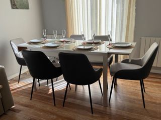 Mesa extensible comedor/cocina cristal y madera