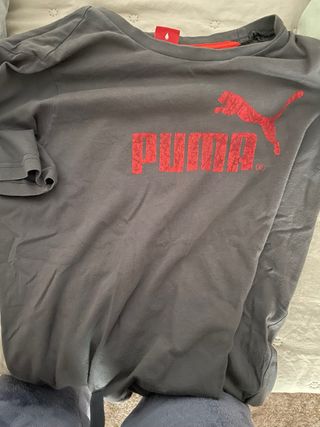 Camiseta Puma Gris Logo Rojo