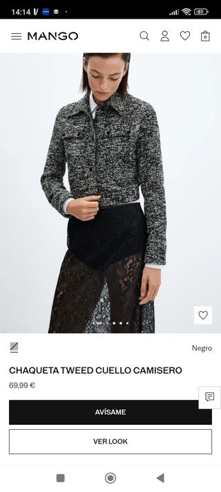 Chaqueta Tweed Mango Talla XS