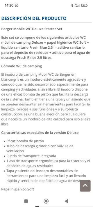 WC Químico Portátil Camper Berger