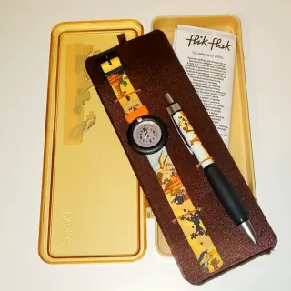Estuche de Reloj suizo Flik Flak y bolígrafo Nuevo