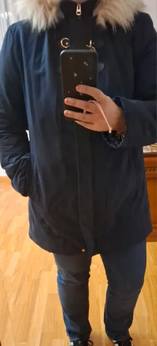 Parka mujer azul con capucha