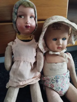 Coppia bambole bachelite e stoffa