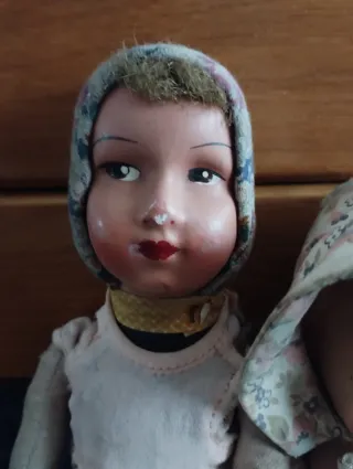 Coppia bambole bachelite e stoffa