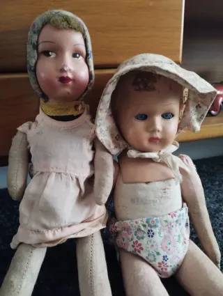 Coppia bambole bachelite e stoffa
