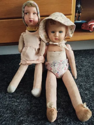 Coppia bambole bachelite e stoffa