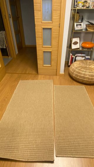 3 tappeti in corda beige e marrone