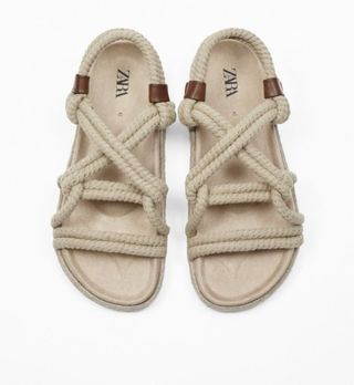 Sandalias Zara Cuerda Beige Tostado Talla 42