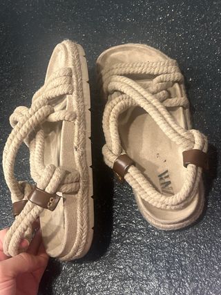 Sandalias Zara Cuerda Beige Tostado Talla 42