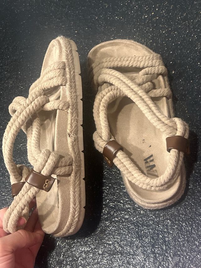 Sandalias Zara Cuerda Beige Tostado Talla 42