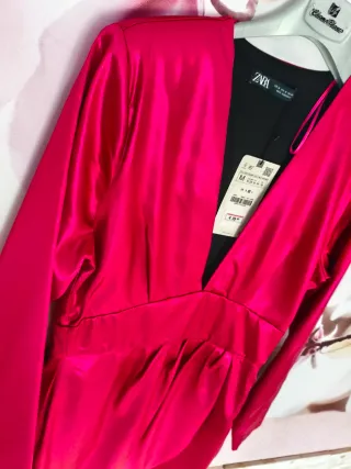 Vestido Zara rosa seda Talla M