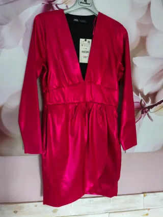 Vestido Zara rosa seda Talla M