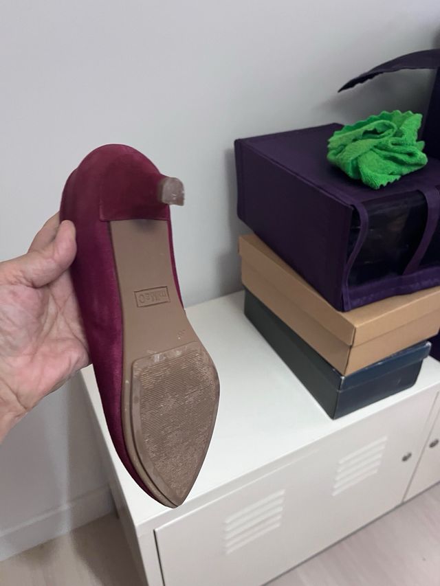 Zapatos salón piel vuelta burdeos T38