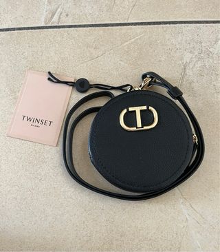 Portamonete rotondo Twinset nero con logo