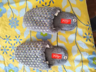 Pantofole Labiel donna grigie con stelle oro