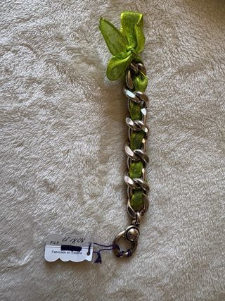 Pulsera Ciclón Plata y Tela Verde