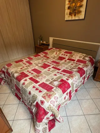 Trapunta Matrimoniale Cuori Beige e Rosso