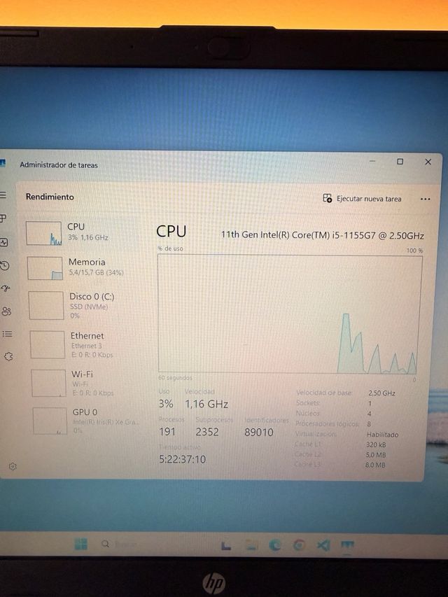 Portátil HP i5-1155G7 16GB RAM 512GB SSD
