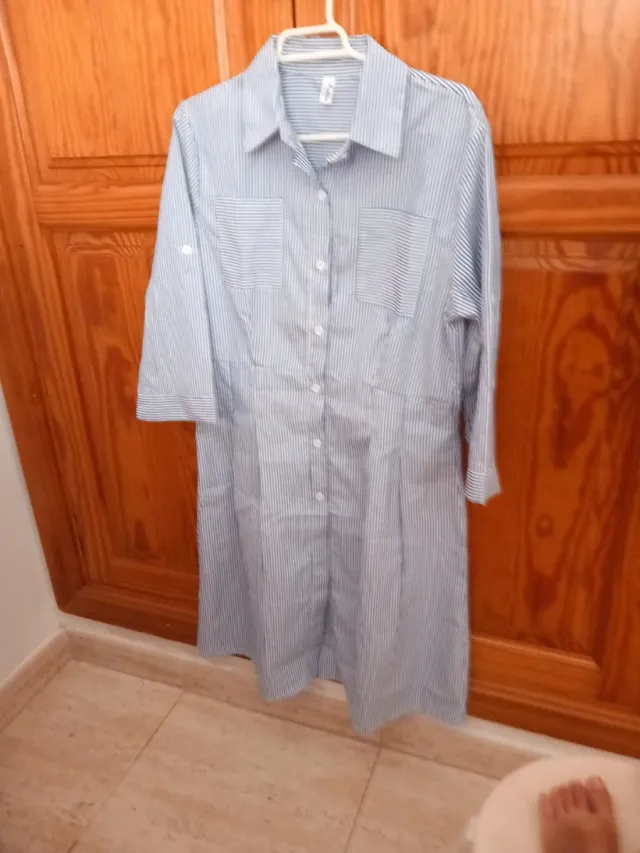 Vestido rayas azul y blanco con cinturón