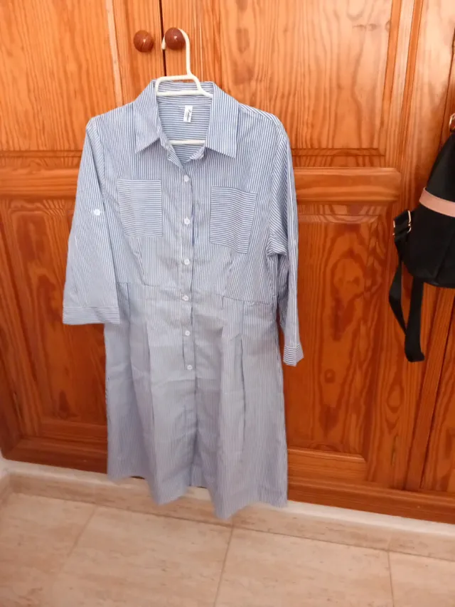 Vestido rayas azul y blanco con cinturón