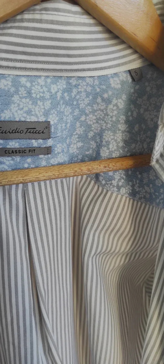 Camisa Emidio Tucci Clásica Gris y Blanca Talla 5