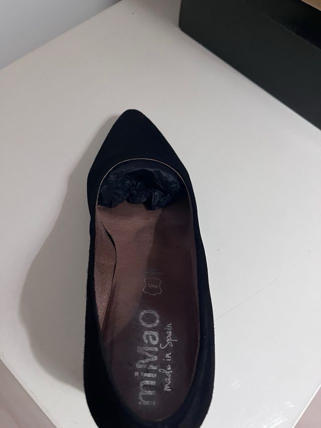 Zapatos salón ante negro tacón 6,5cm