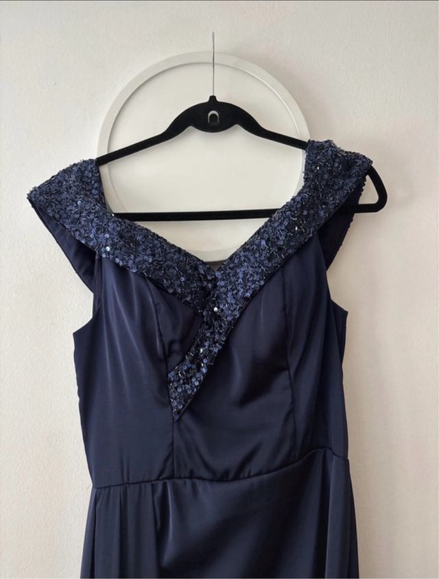 Vestido fiesta azul marino lentejuelas