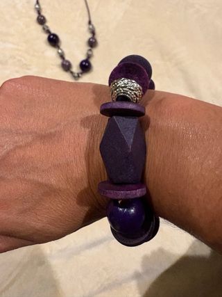 Conjunto Collar y Pulsera Morado y Plateado
