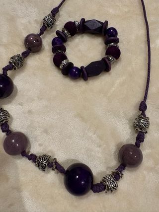 Conjunto Collar y Pulsera Morado y Plateado