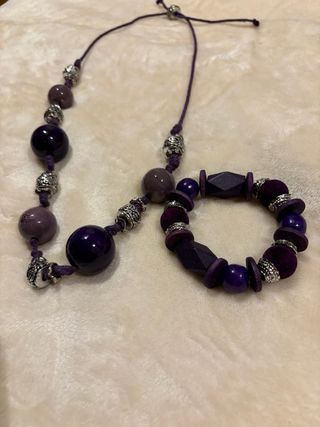 Conjunto Collar y Pulsera Morado y Plateado