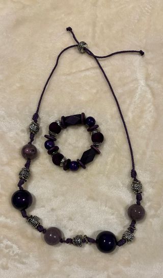 Conjunto Collar y Pulsera Morado y Plateado