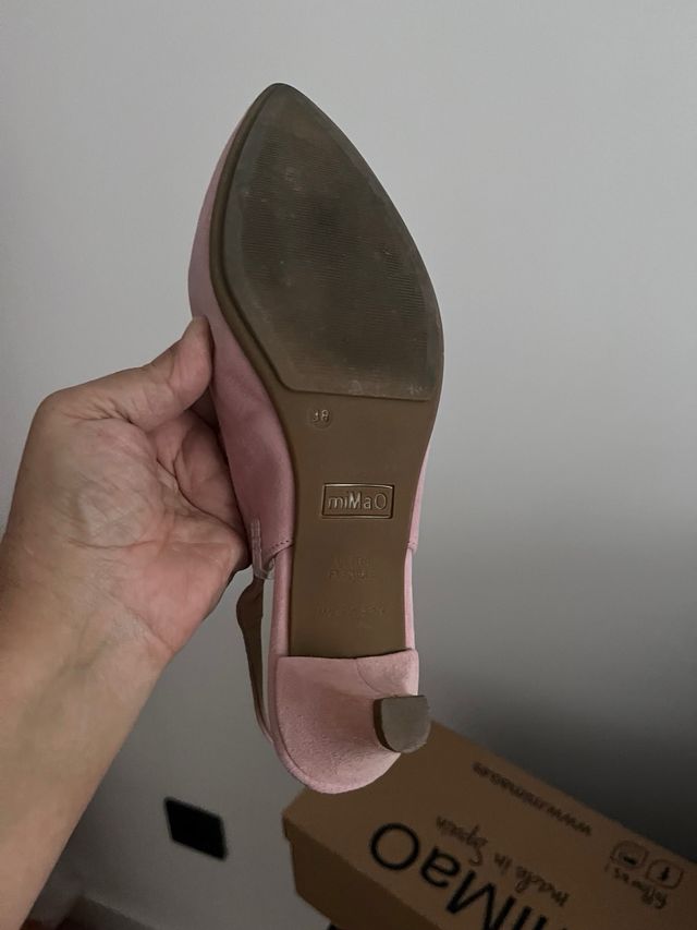 Zapatos salón ante rosa destalonados