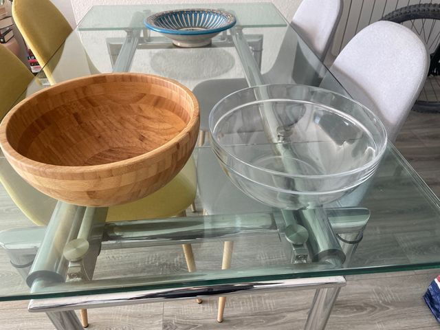 Juego 2 Bols de Ensalada Madera y Cristal