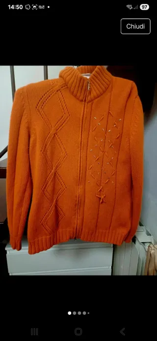 Cardigan in pura lana e cashmere arancione