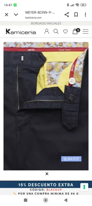 Pantalones Meyer Slim Fit Talla 42