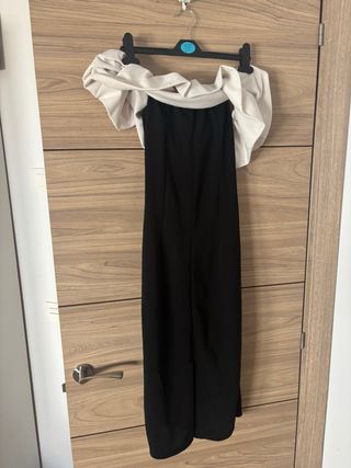 Vestido fiesta beige y negro talla S.