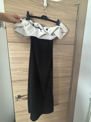 Vestido fiesta beige y negro talla S.