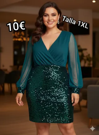 Vestido fiesta lentejuelas verde Talla XL