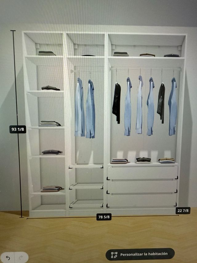 Armario vestidor modular sin puertas