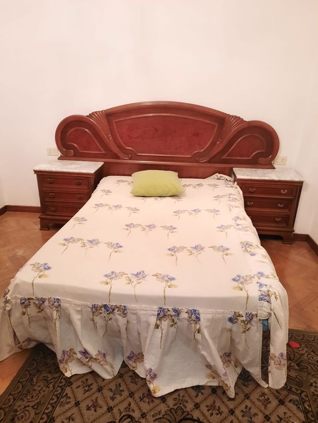 Estructura cama matrimonial madera mármol