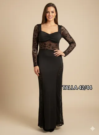 Vestido largo negro encaje talla XL