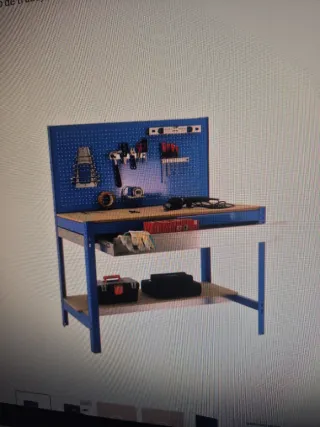 Banco de trabajo azul con panel perforado mde 144×
