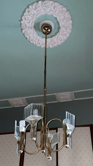 Lampadario Metallo Dorato Vetro Trasparente