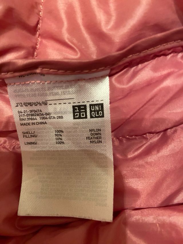 Chaqueta Uniqlo Plumas Rosa Talla M