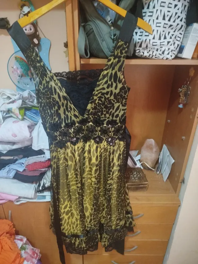 Vestido Animal Print Negro y Amarillo