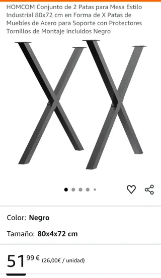 2 gambe per tavolo in acciaio stile industriale nero
